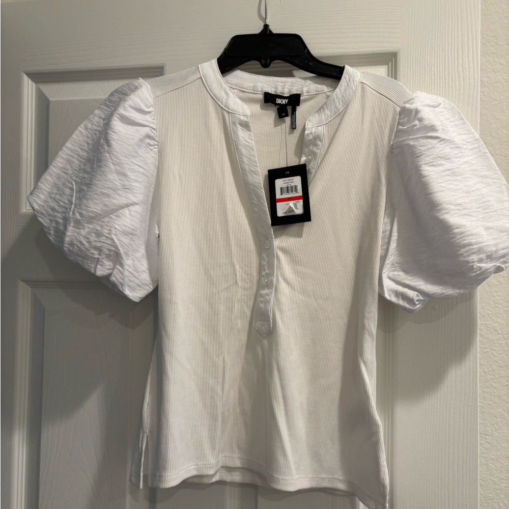 DKNY White Puff Sleeve Blouse